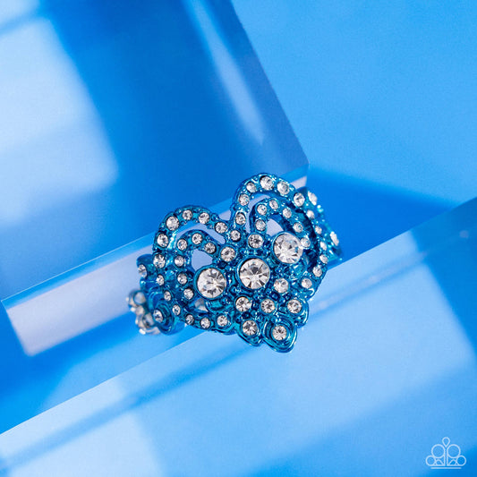 Gallant Glitter - Blue & White Rhinestone Heart Ring Paparazzi