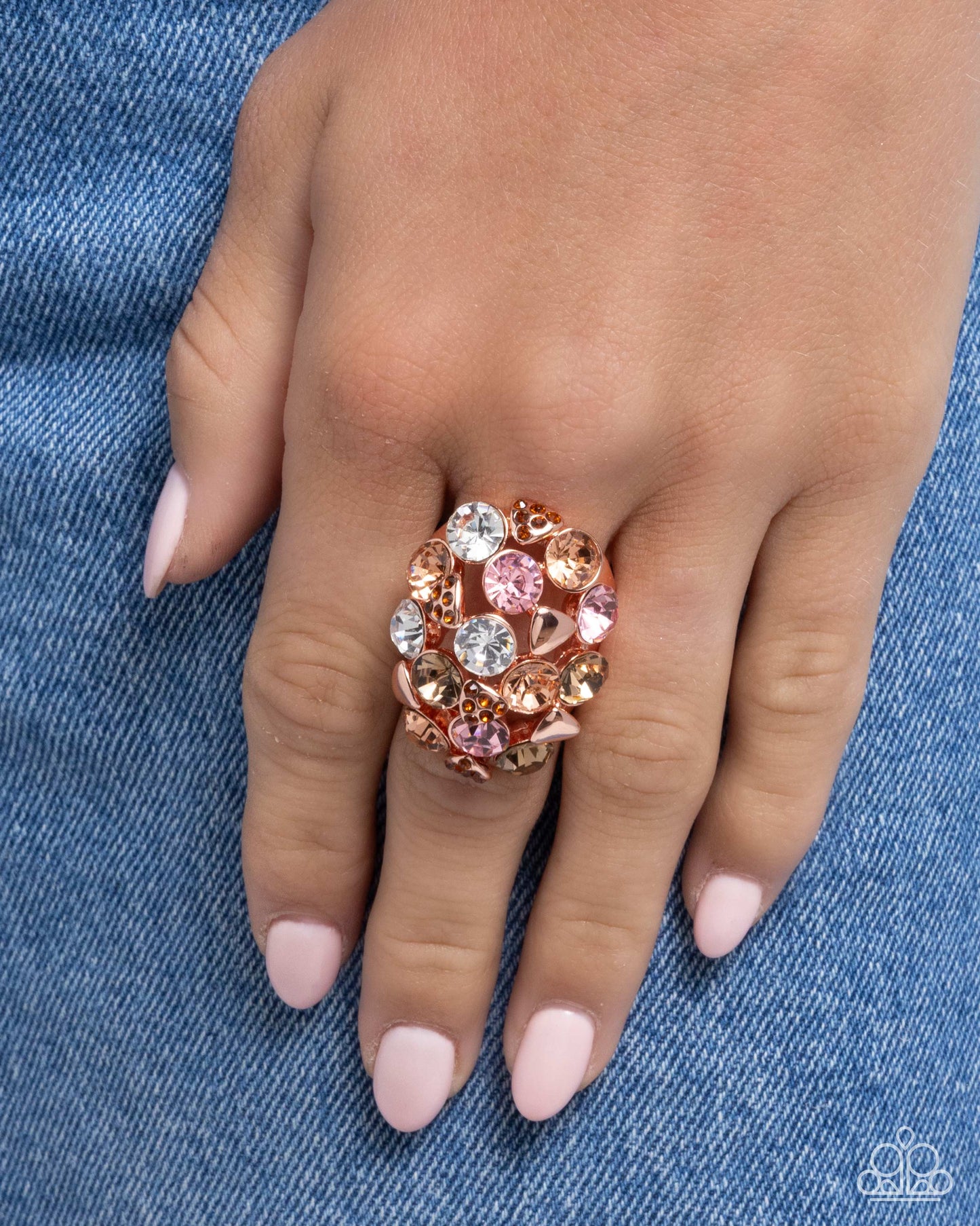 Piquant Persuasion - Copper, Light Peach, Light Rose, Smoked Topaz & Tea Rhinestone Ring Paparazzi R0830