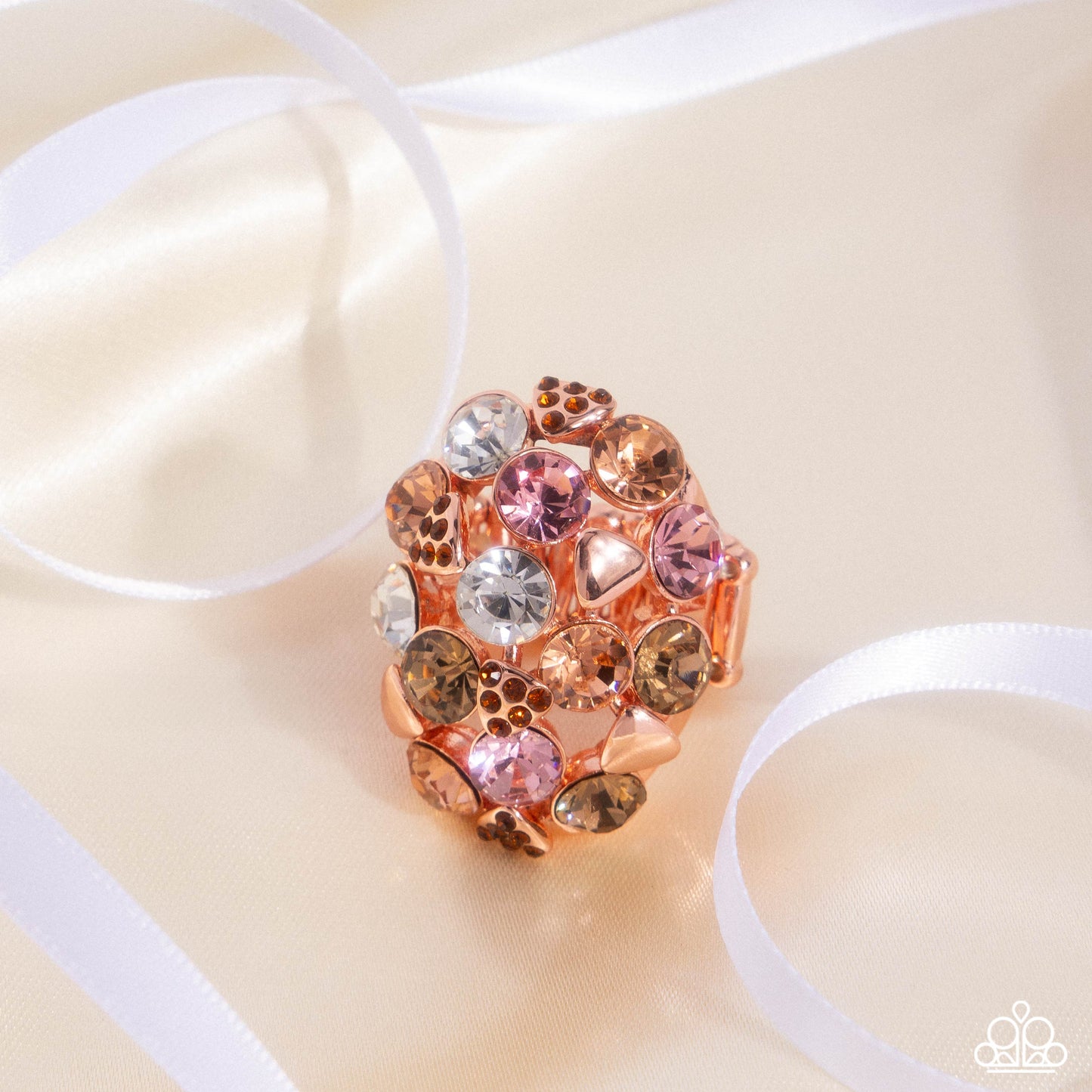 Piquant Persuasion - Copper, Light Peach, Light Rose, Smoked Topaz & Tea Rhinestone Ring Paparazzi R0830