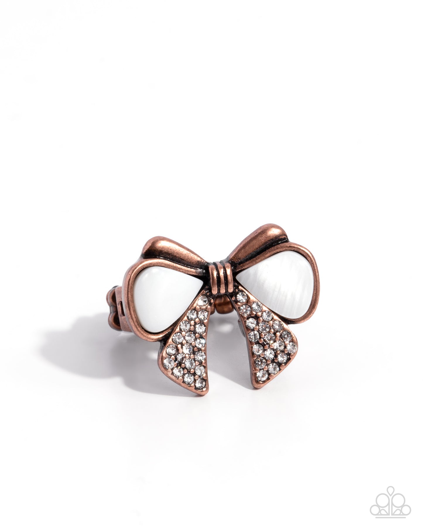 Classy Coquette - Copper & White Shell Bow Ring Paparazzi R0894