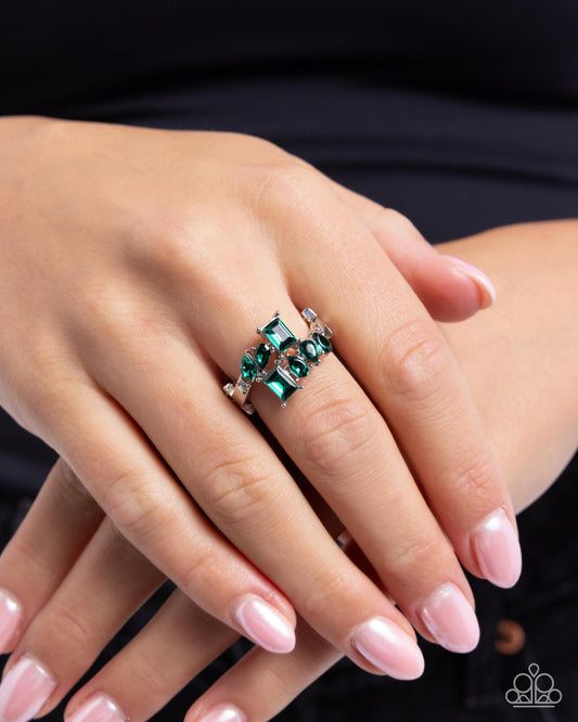 Continuous Wave - Green Emerald Gem & Silver Ring Paparazzi R0979