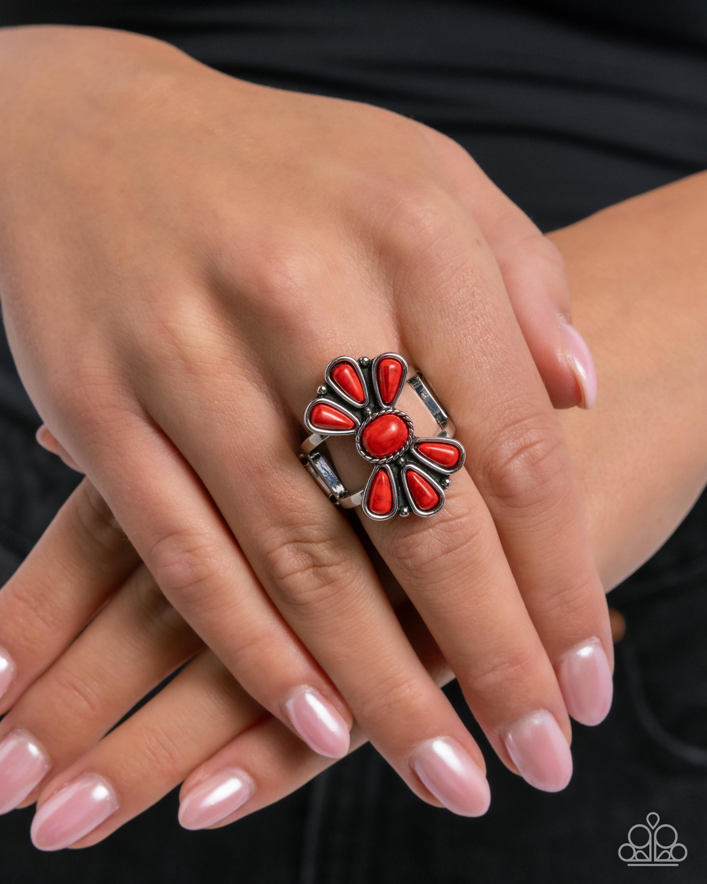 Wrangling Whimsy - Red Stone Antiqued Silver Frame Ring Santa Fe Style Paparazzi R1160