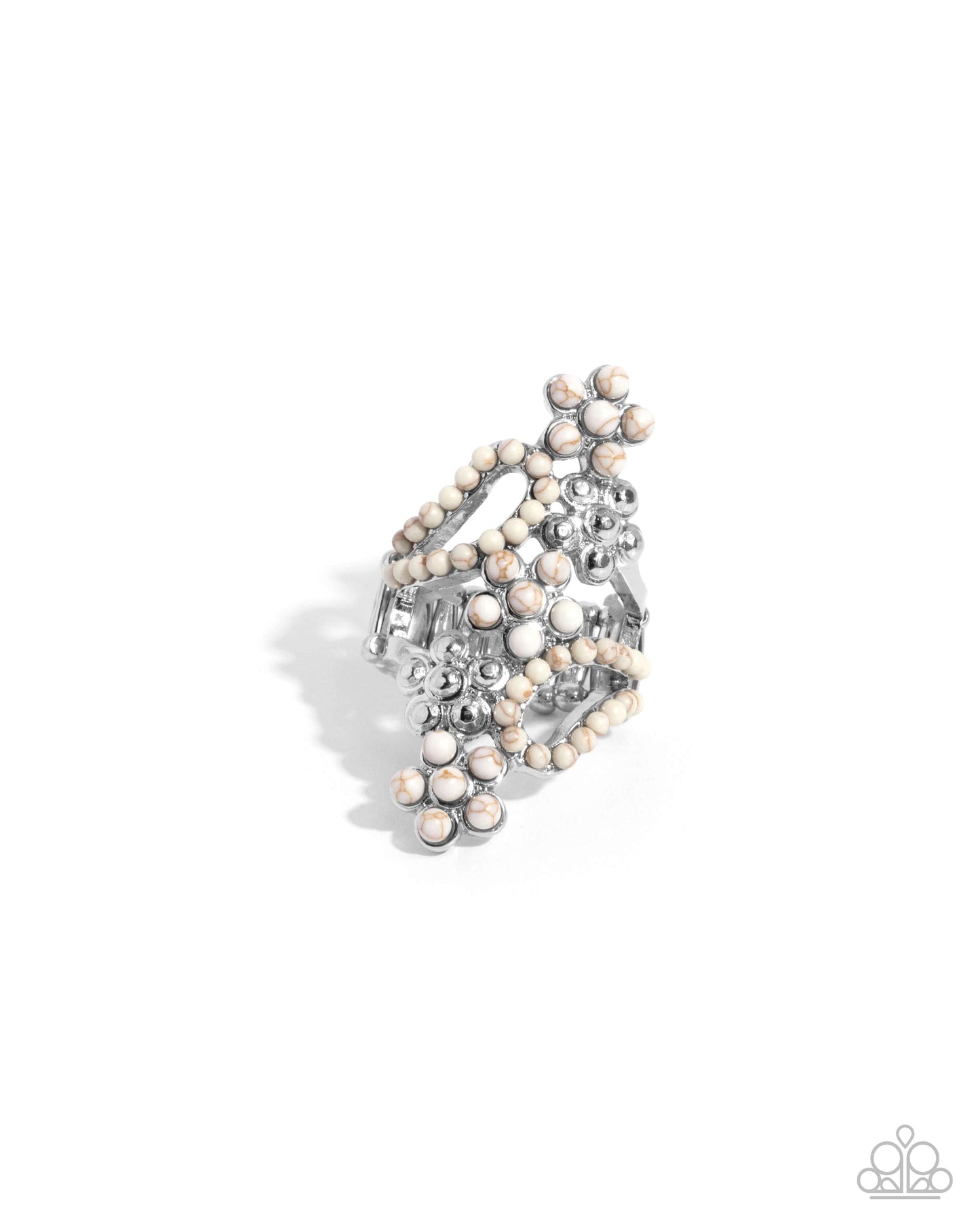 Chic Combination - White Flower & Silver Ring Paparazzi R0879