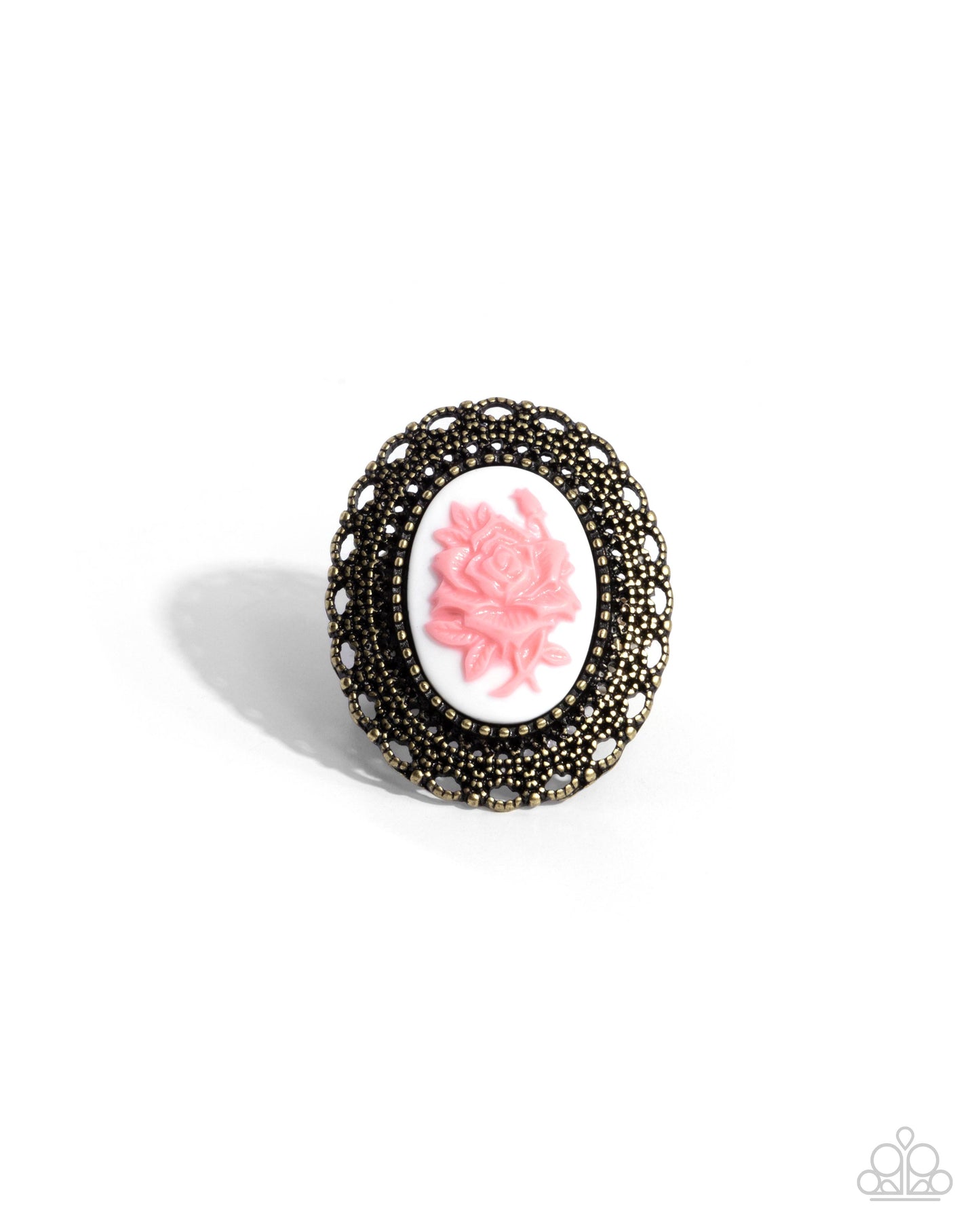 Blooming Brooch - Brass & Pink Acrylic Rose Statement Ring Paparazzi