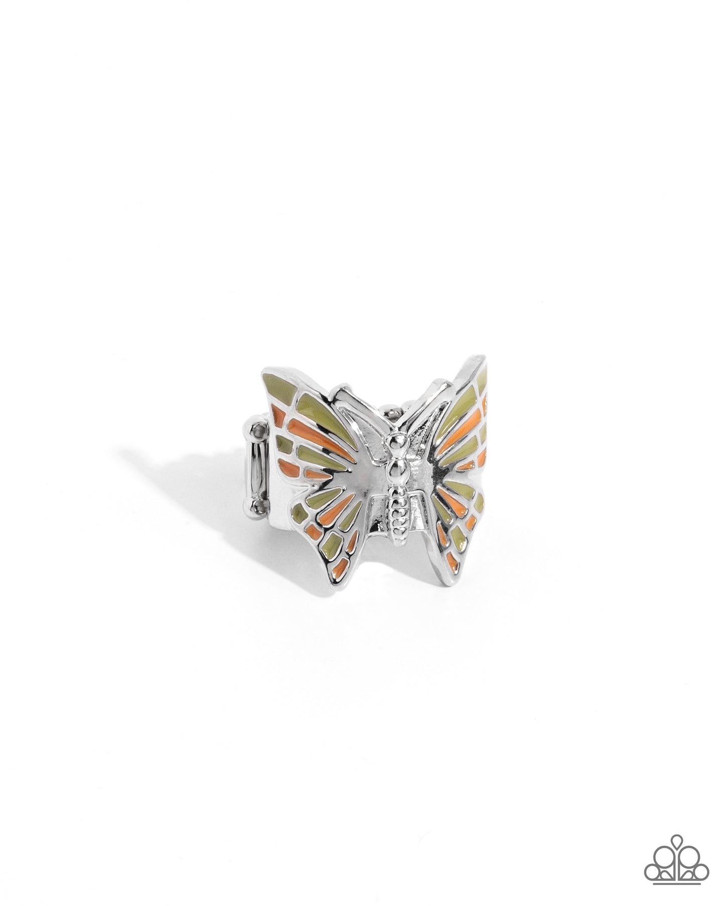 Butterfly Broadcast - Green & Light Peach Butterfly Ring Paparazzi R0916