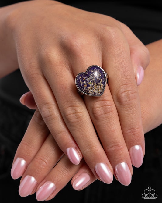 Smitten Season - Purple Vibrant Heart Iridescent Shell-Like Piece Ring Paparazzi R1152