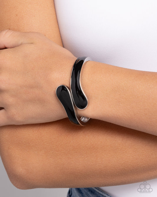 Painted Puzzle - Black Painted Abstract Overlapping Hinge Bracelet Paparazzi B1998