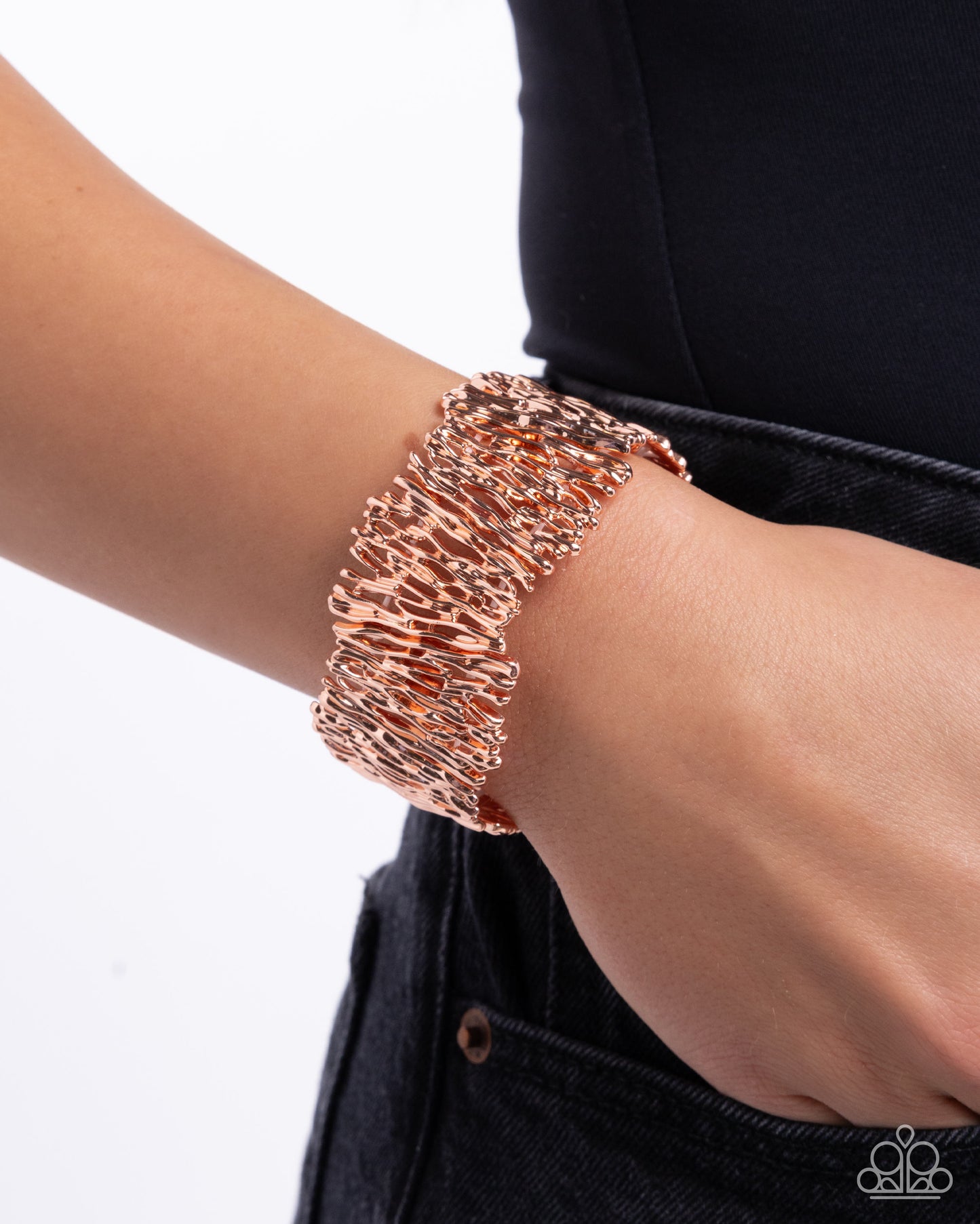 Settle the Score - Copper - Shiny Copper Wood Grain Style Stretch Bracelet Paparazzi B2279