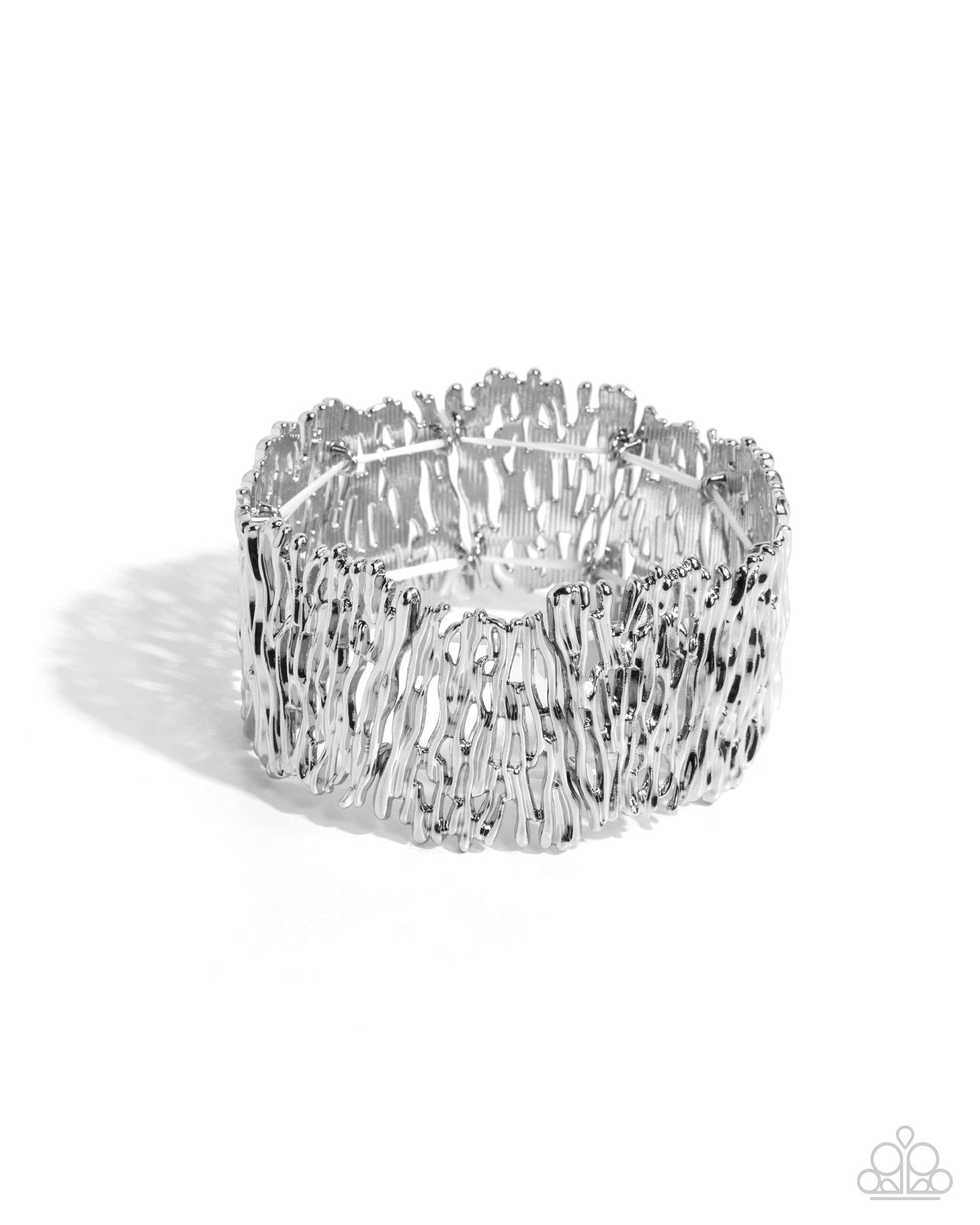 Settle the Score - Silver Wood Grain Style Stretch Bracelet Paparazzi B2381