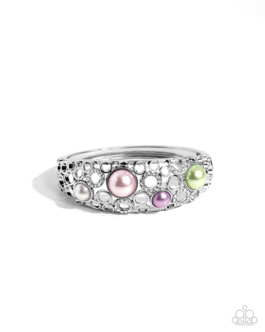 Cultured Confidence - Multi White, Baby Pink, Lavender & Green Pearl Hinged Bracelet Paparazzi B2097