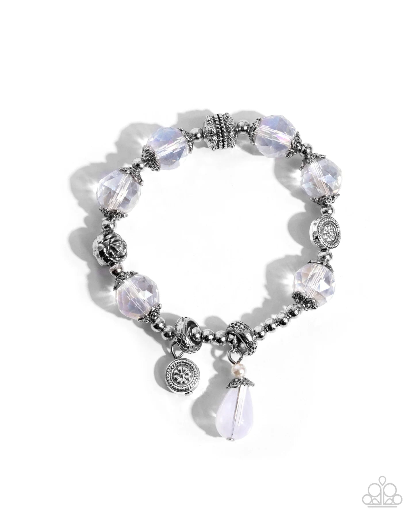 Better Off - White Iridescent Bead Stretch Bracelet Paparazzi B2393