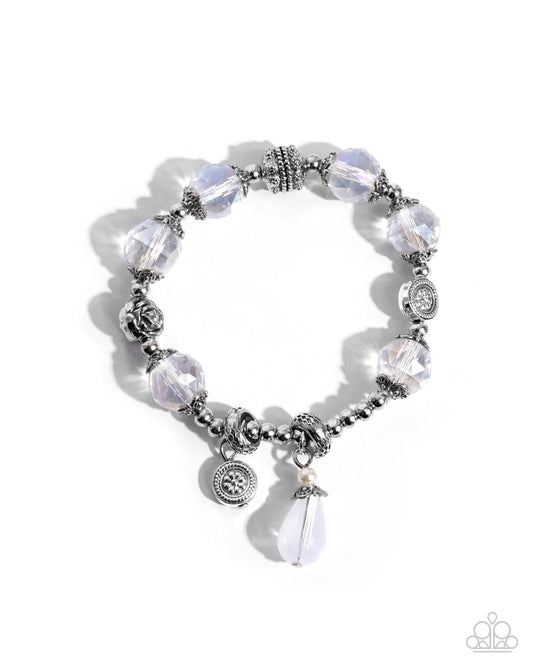 Better Off - White Iridescent Bead Stretch Bracelet Paparazzi B2393