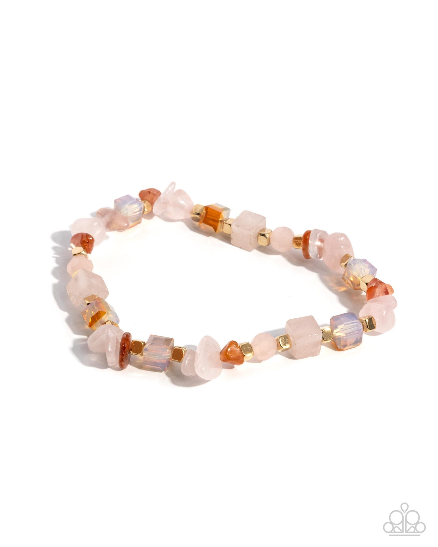 Magical Motley - Pink, Light Pink, Rose Quartz, Orange Stone, & Gold Cube Stretch Bracelet Paparazzi