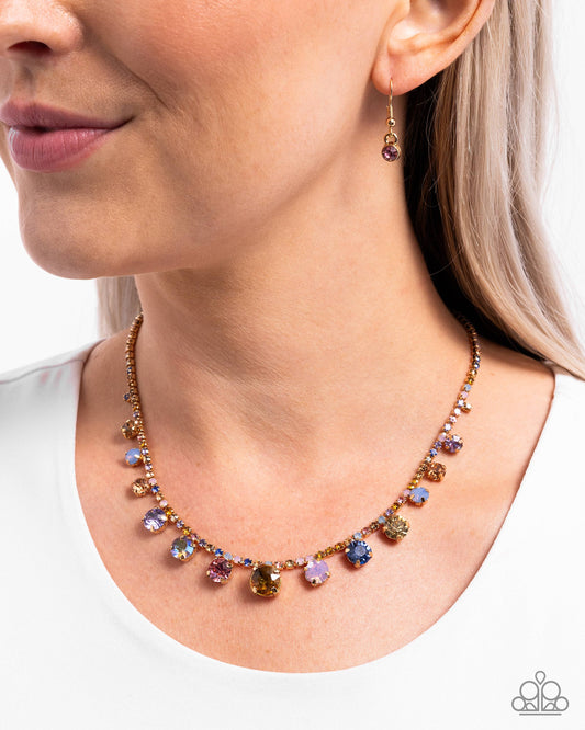 Colorful Countess - Multi Colored Rhinestone Gem Short Necklace Paparazzi N2838