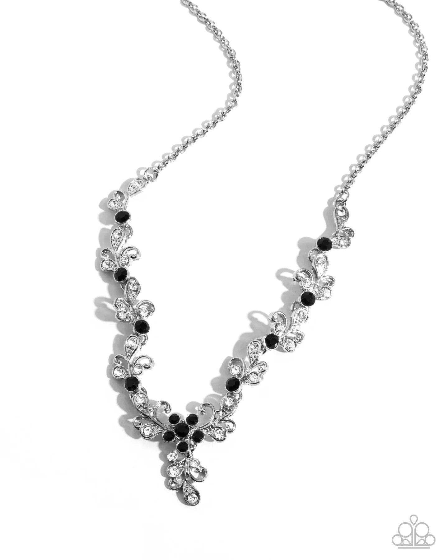 Paparazzi Refreshing Refinement - Black & White Rhinestone Silver Paisley Swirl Necklace N3456