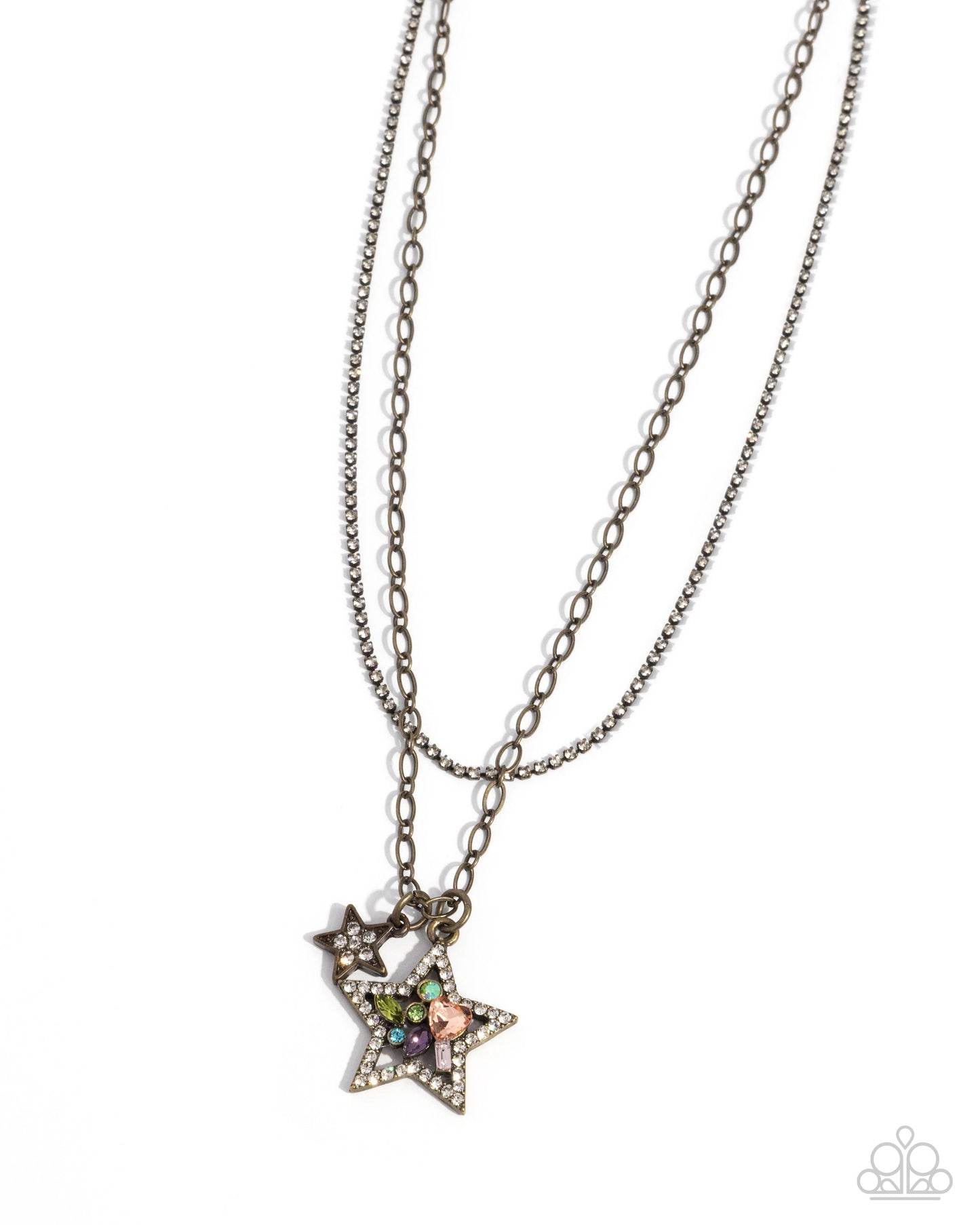 Stackable Stars - Brass, White, Multicolored & Iridescent Rhinestone Star Necklace Paparazzi