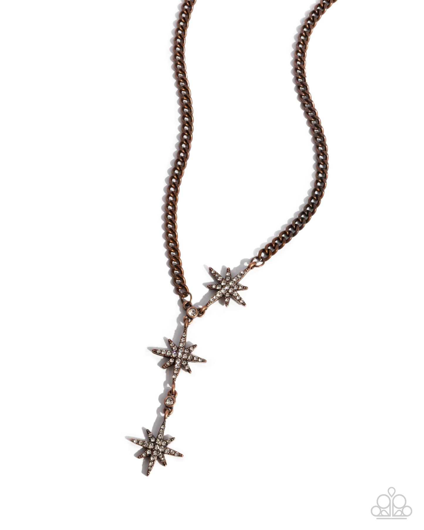 Stellar Story - Copper White Rhinestone Star Y Shaped Necklace Paparazzi N3199