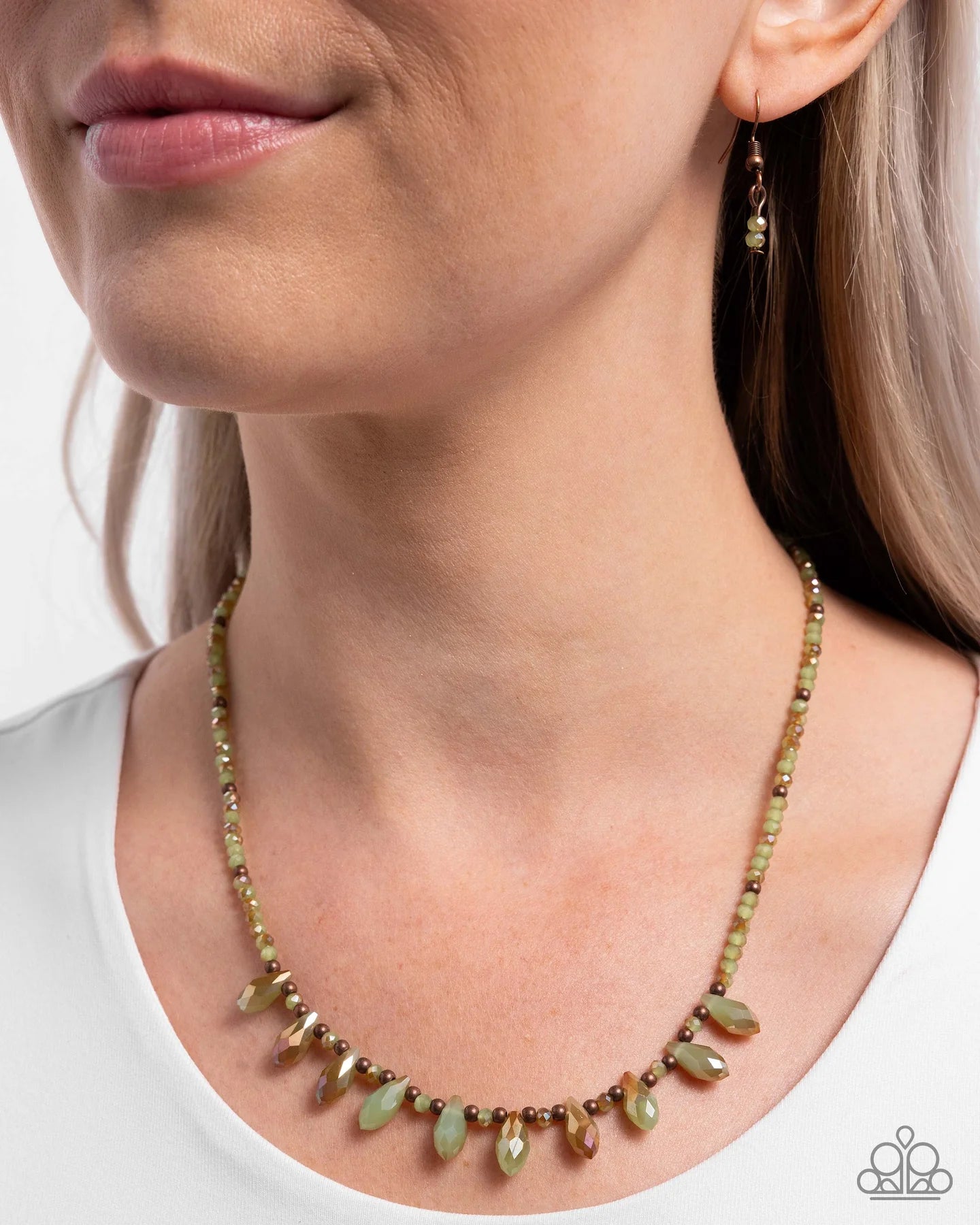 Paparazzi Declaration of Dazzle - Copper and Iridescent Green Bead Short Necklace N3813