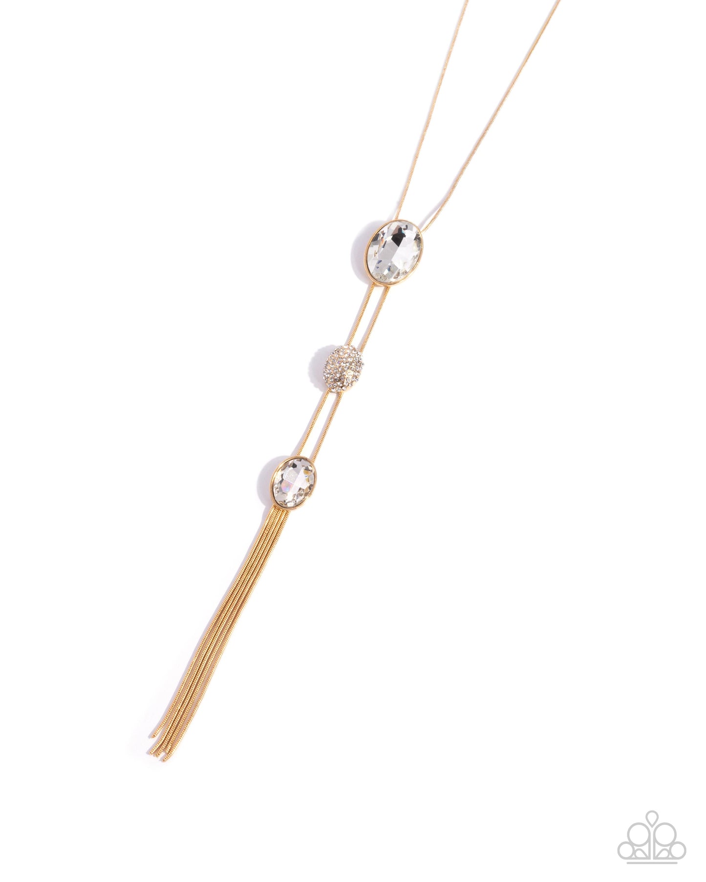 Graduated Glitter - Gold Snake Chain & White Gem Long Necklace Paparazzi N2900