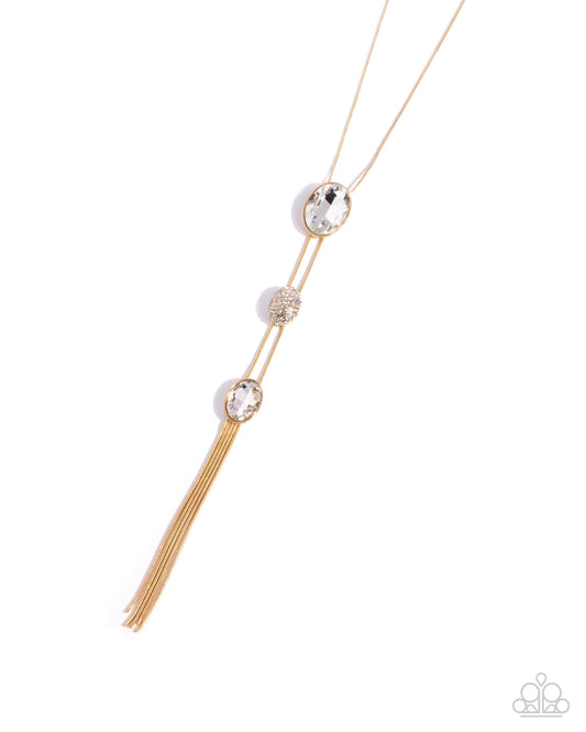 Graduated Glitter - Gold Snake Chain & White Gem Long Necklace Paparazzi N2900