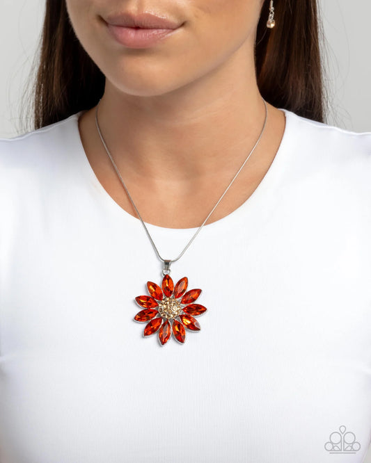 Fortunate Floral Orange Flower Necklace Paparazzi