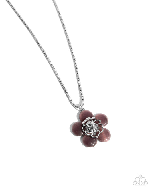 Floral Freestyle - Purple Cat's Eye Silver Flower Necklace Paparazzi N3084