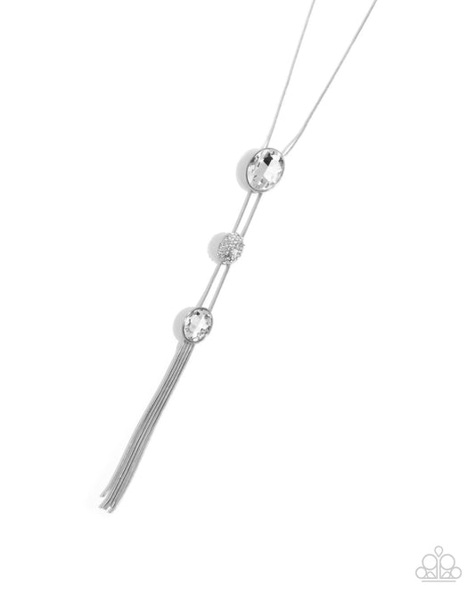 Graduated Glitter - White Gem Stands Of Silver Snake Chains Necklace Paparazzi N3159