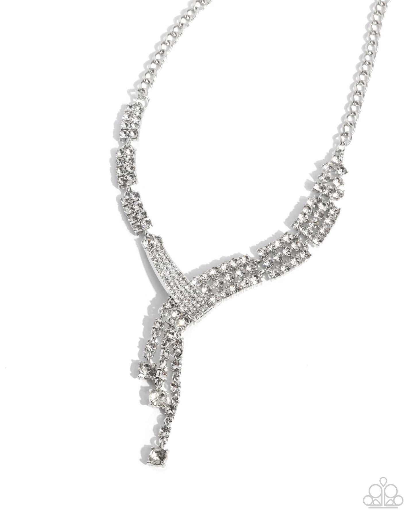Paparazzi Diagonal Dazzle - White Rhinestone Curved Necklace