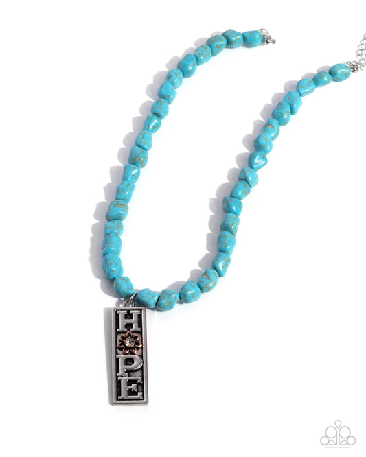 Hopeful Headline - Blue Turquoise Stone Inspirational "Hope" Santa Fe Style Necklace Paparazzi N2892