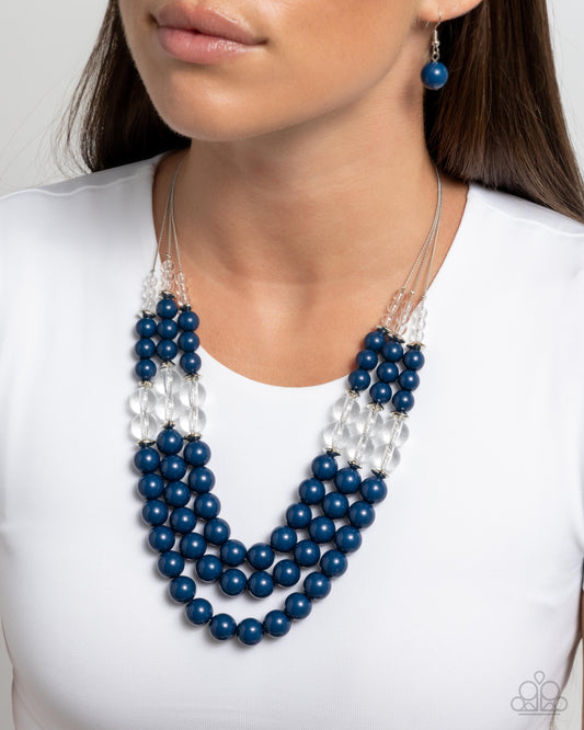 Speckled Statement - Blue Navy & Clear Bead Layered Necklace Paparazzi N3185