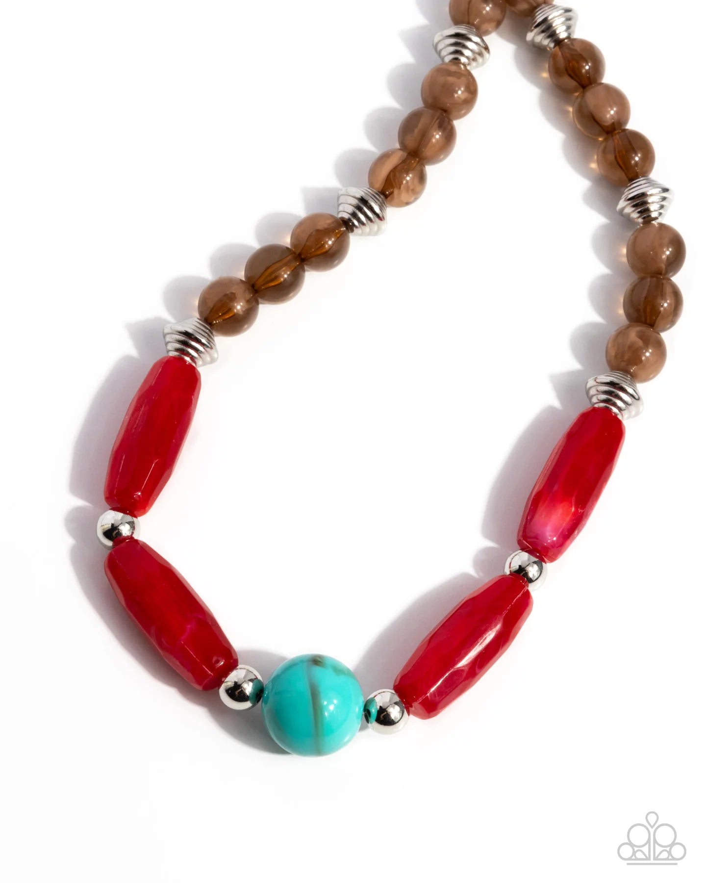 Sneaky Swirls - Multi Turquoise Stone, Red Swirled Bead, Brown Raw Umber Bead Silver Necklace Paparazzi N3655