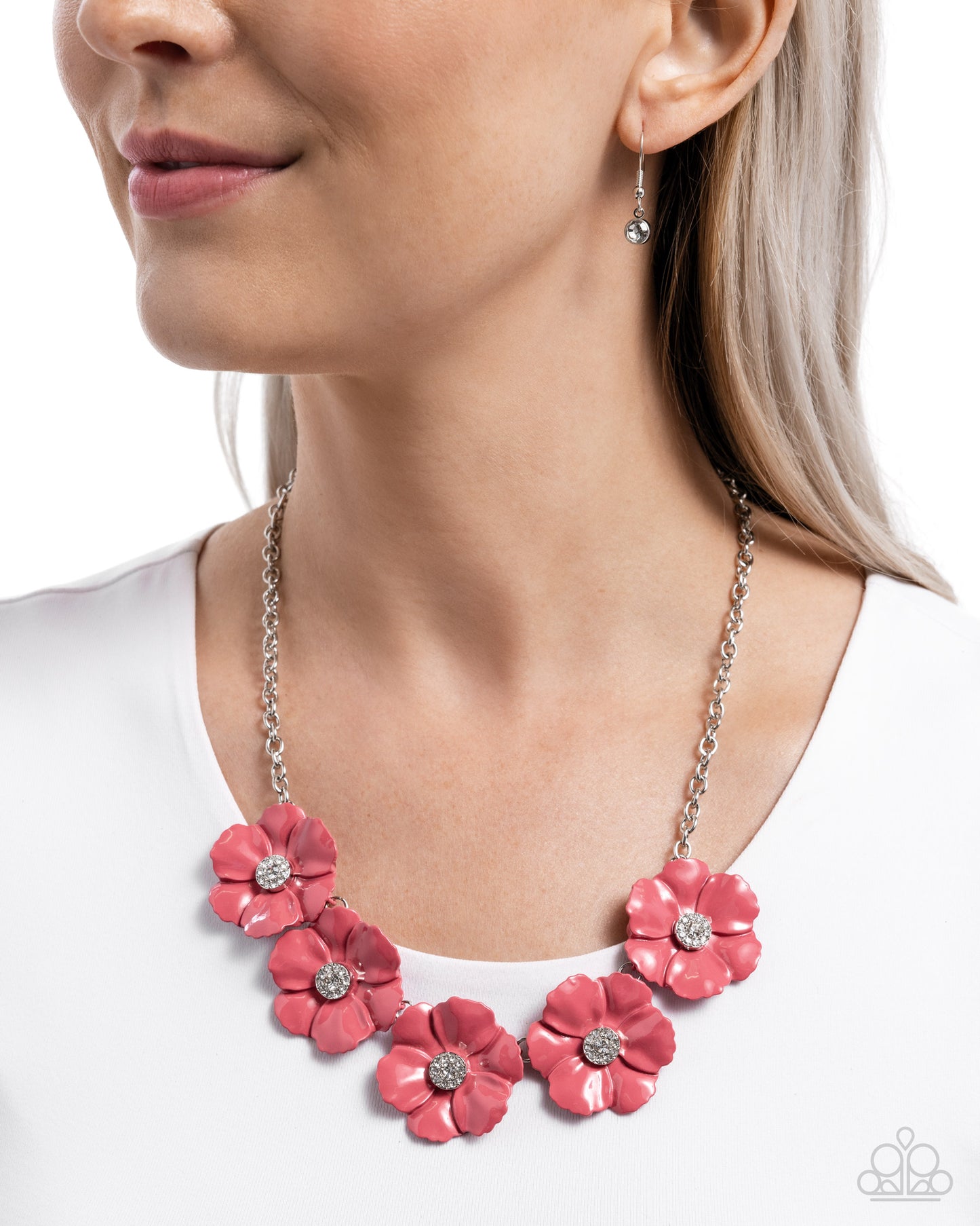 Floral Favor - Pink Desert Rose Painted Metal Flower Necklace Paparazzi