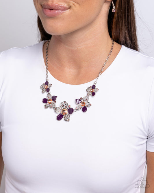 April Showers Bring Flowers - Purple, Light Peach Gem & Light Amethyst Rhinestone Flower Necklace Paparazzi  N0896