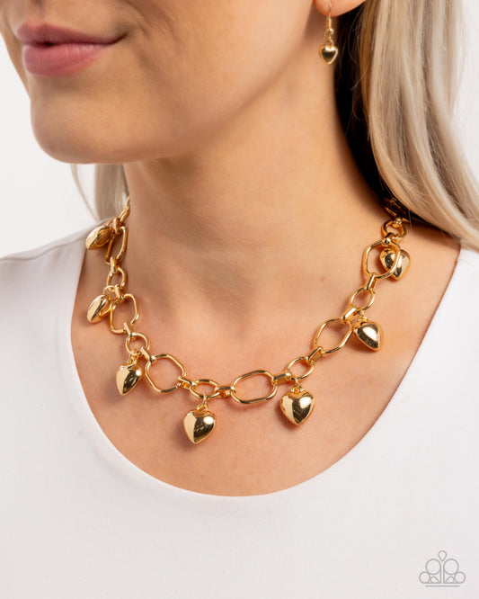 Hey Lover - Gold Heart Charm Style Necklace Paparazzi
