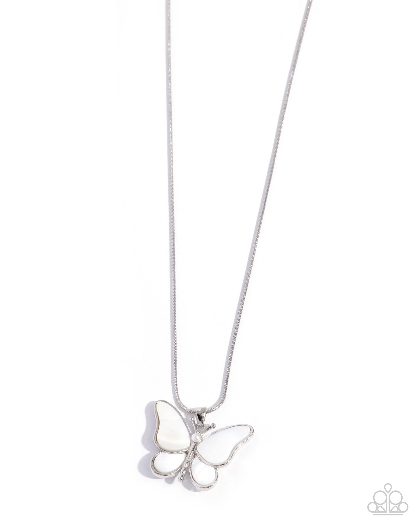 Paparazzi Model Metamorphosis - White Pearl Shell Silver Butterfly Necklace