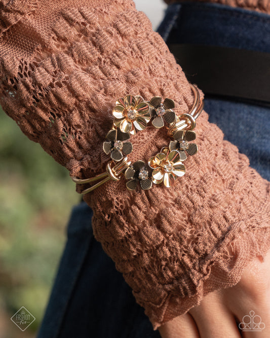 Genuine Garden - Gold Floral Cuff Bracelet Glimpses Of Malibu January 2025 Fashion Fix Paparazzi B2206