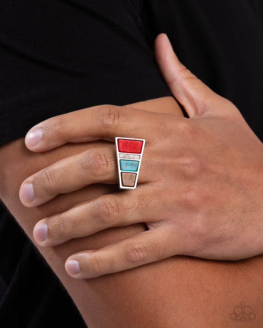 Contemporary Color - Multicolored Red, White, Turquoise, Brown Stone Urban Men's Ring Paparazzi