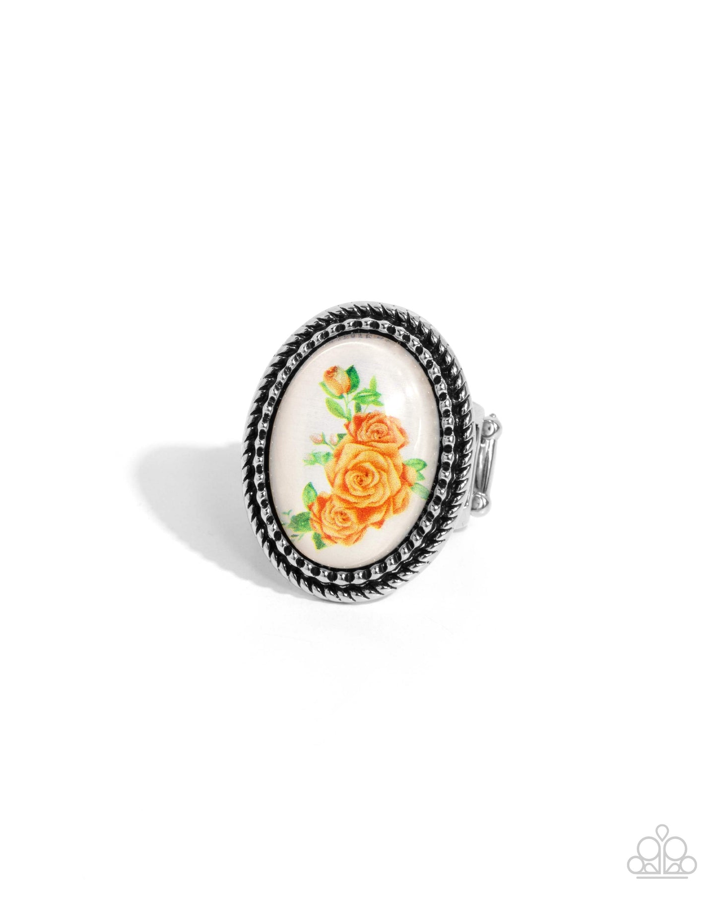 Handmade Heaven - Orange Roses On White Painted Frame Ring Paparazzi R0788