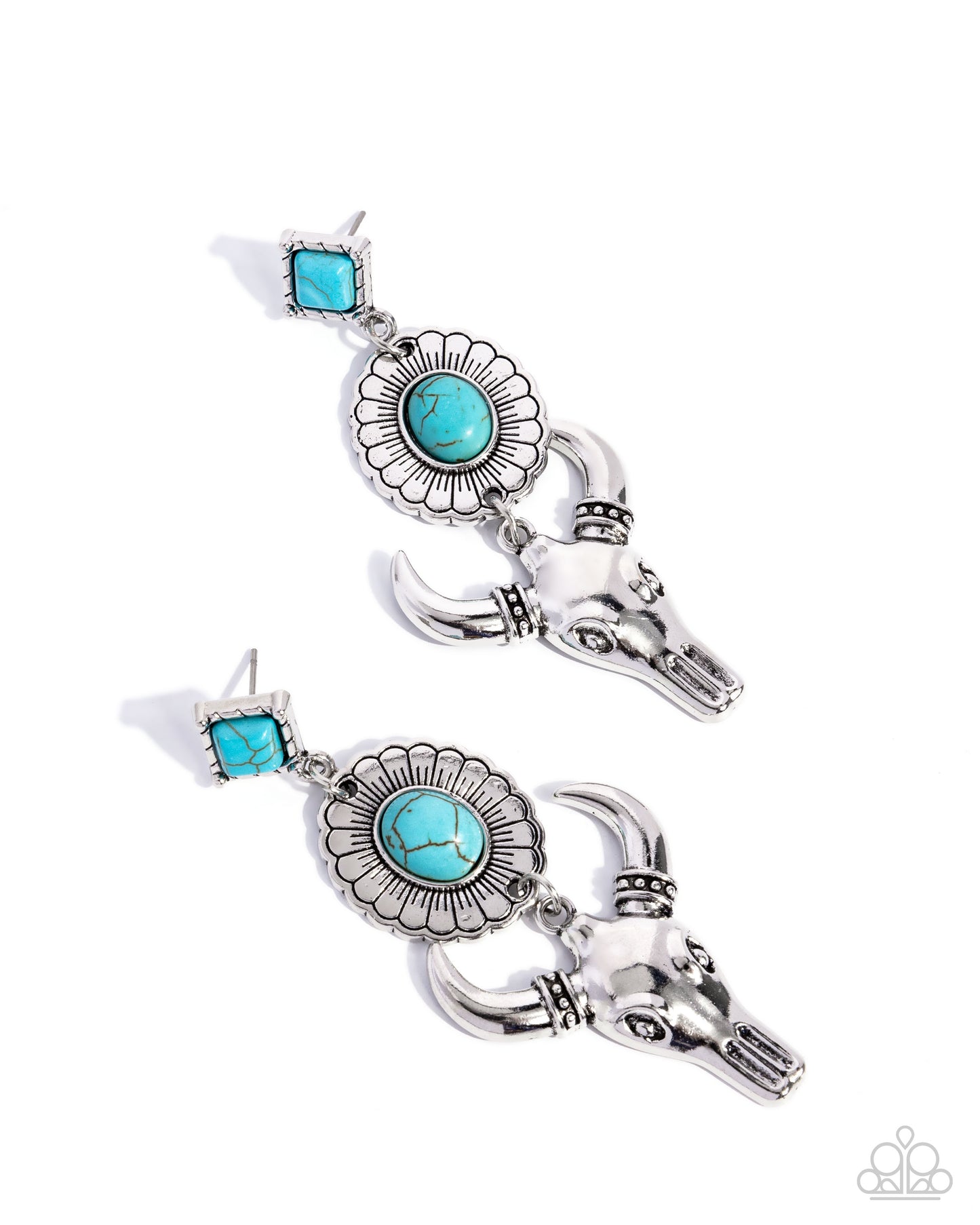 Western Week - Blue Turquoise Silver Longhorn Earring Santa Fe Style Paparazzi E2609
