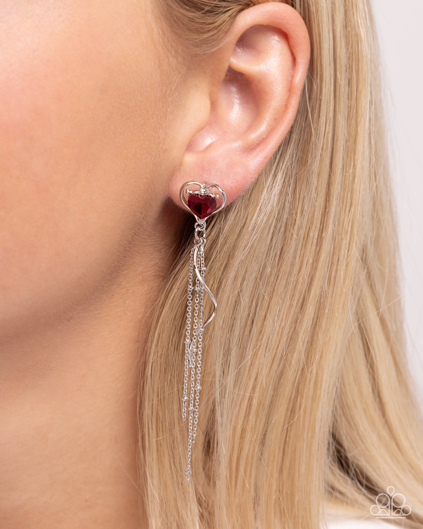 Simply Smitten - Red Gem Heart & Silver Post Earring Paparazzi E2549