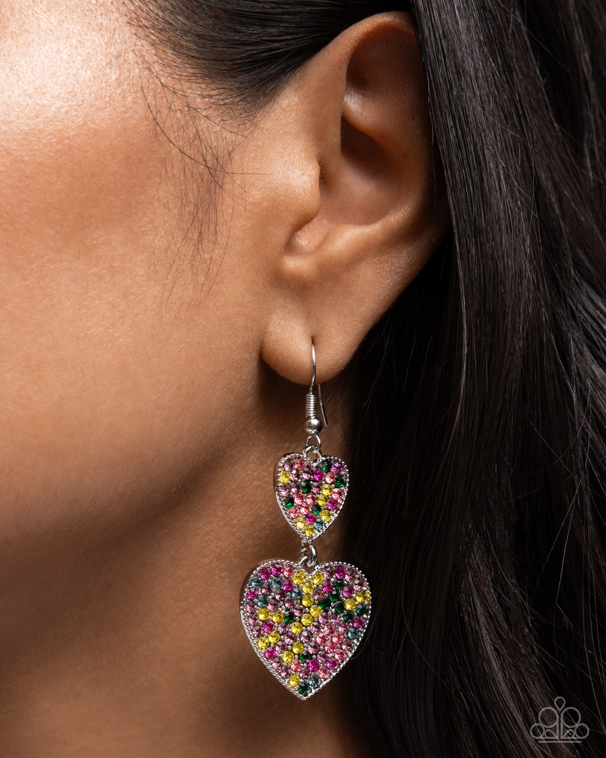 Paparazzi You Make My Heart Glow - Multicolored Rhinestone Heart Earring E3297