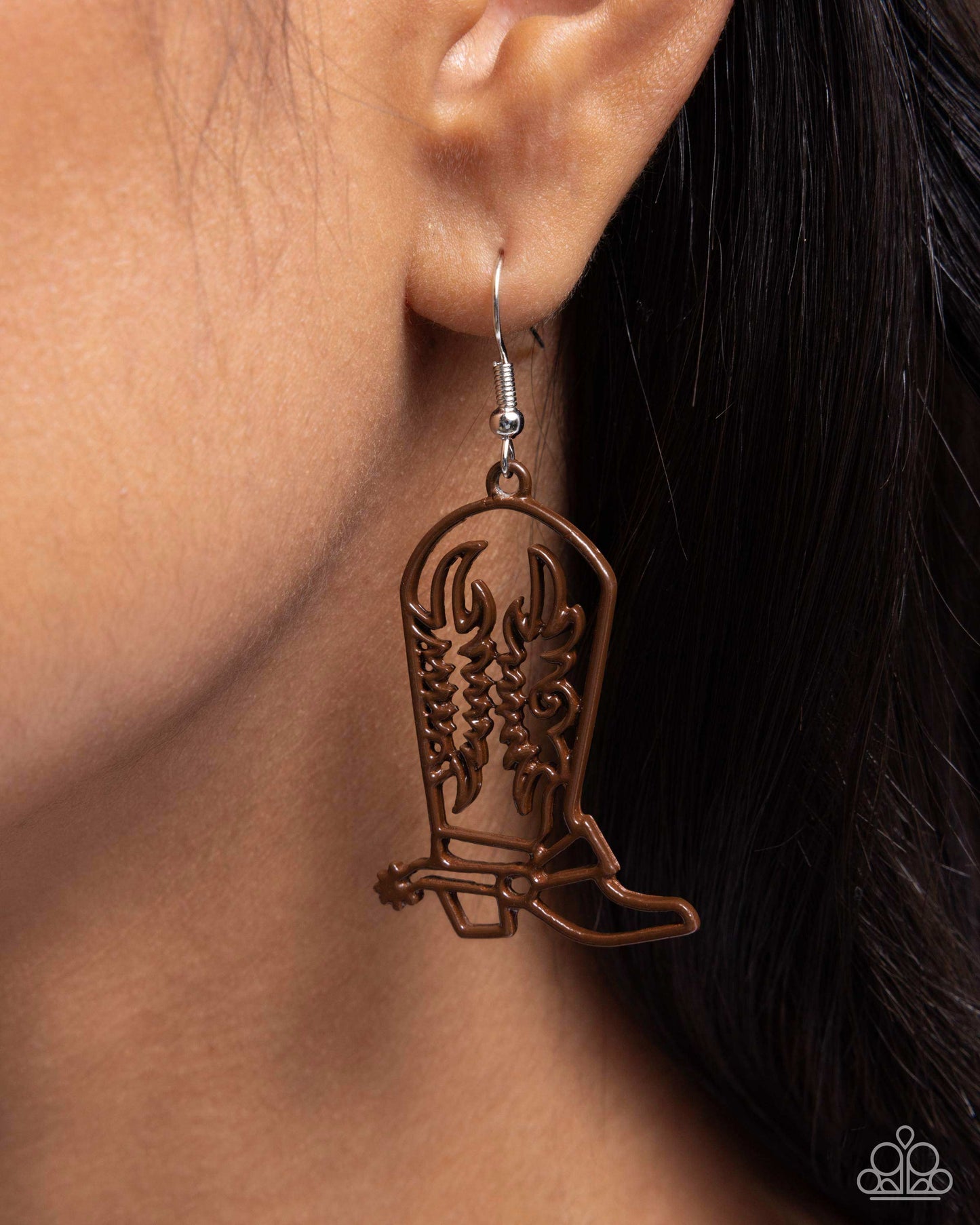 Given the Boot - Brown Cowboy Boot Western Santa Fe Style Earring Paparazzi E2644