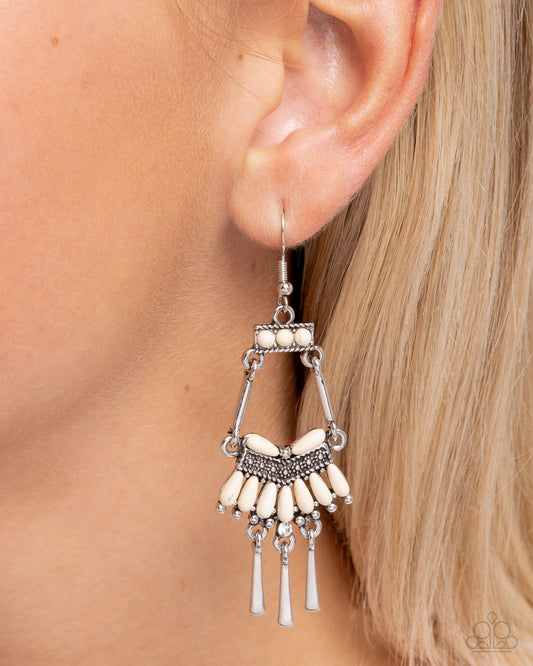 Trading Tradition - White Stone Silver Fringe Style Earring Santa Fe Style Paparazzi E3038