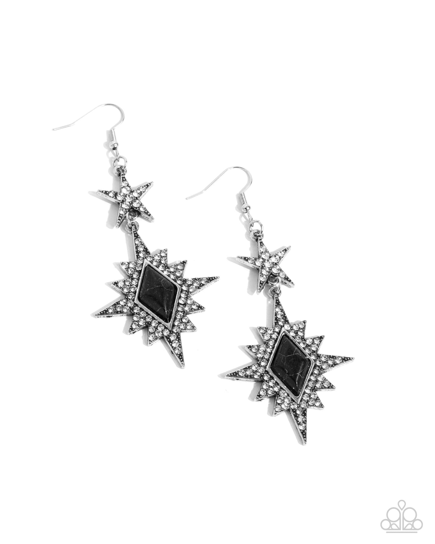 Stellar State of Mind - Black Diamond Stone & White Rhinestone Earring Paparazzi E2500