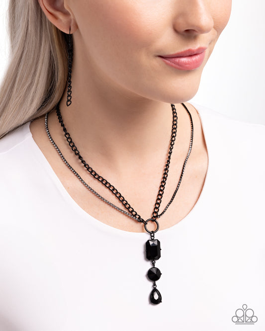 I Like Me Better - Black Painted Curb Chain, White Rhinestone & Black Gem Necklace Paparazzi N2825