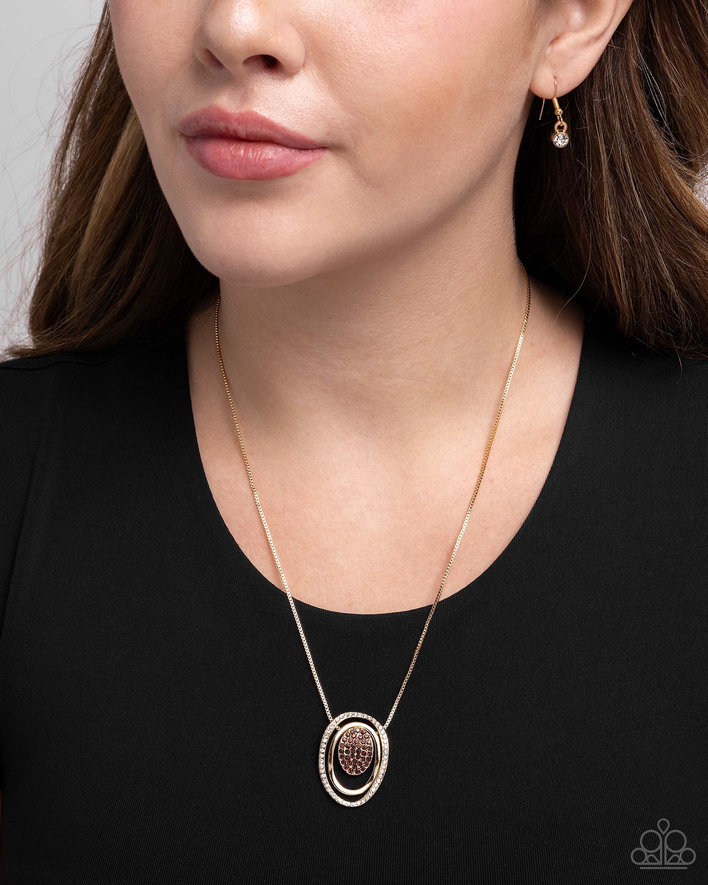 Glistening Grade - Brown Tea Rhinestone Gold Necklace Paparazzi N2841