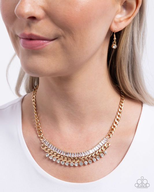 Badda Boom Badda BLING - Gold Curb Chain, White Gem & Rhinestone Necklace Paparazzi N3261