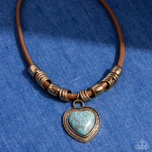 Significant Other - Blue Turquoise Stone Antiqued Gold Necklace Paparazzi N3406