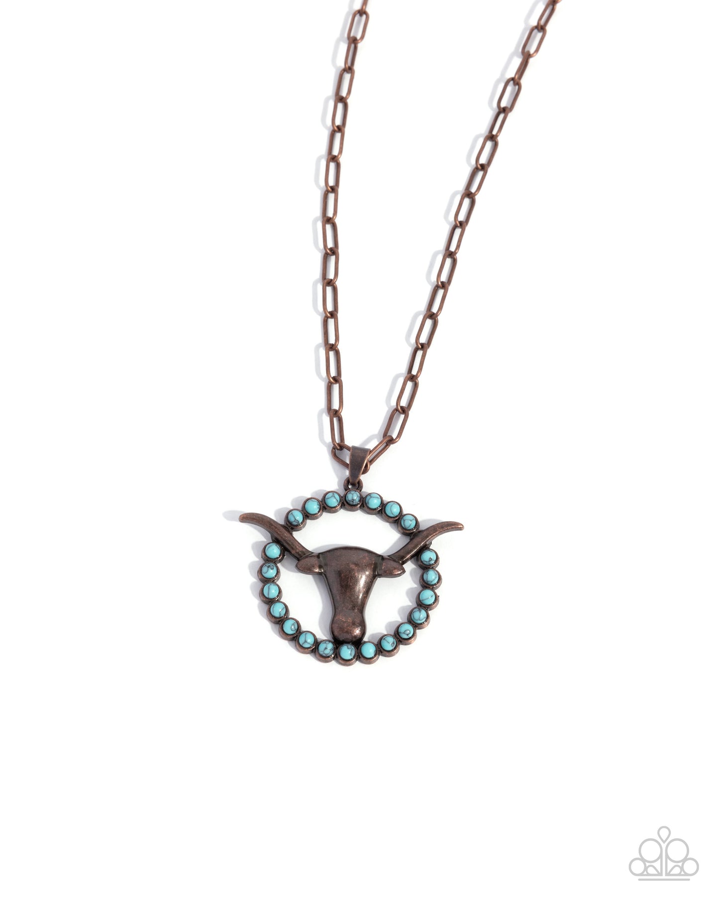 Longhorn Lasso - Copper Longhorn Skull Turquoise Stone Santa Fe Style Necklace Paparazzi