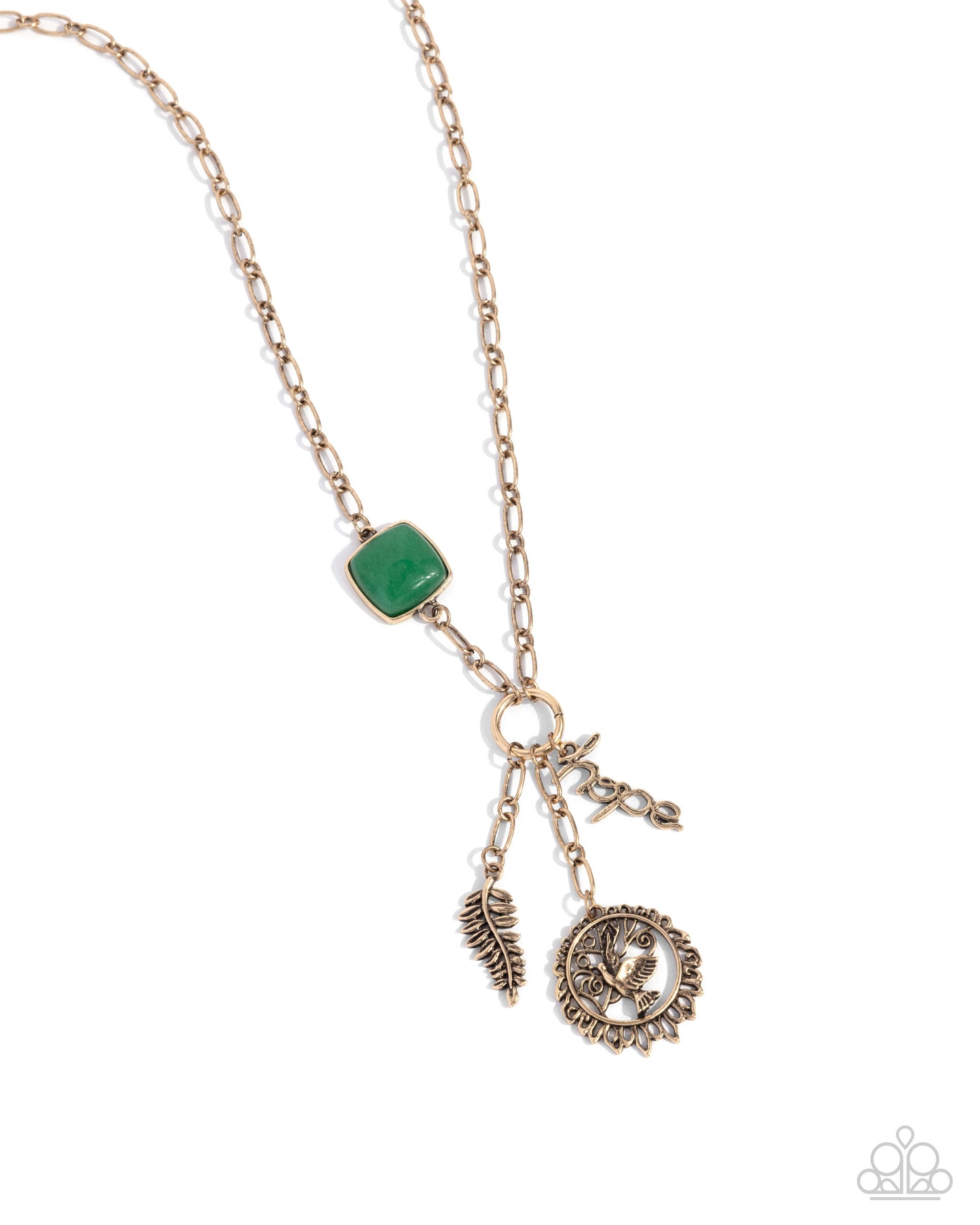 Hopeful Heights - Green Jade Stone & Gold Paperclip Chain Necklace Paparazzi N3179